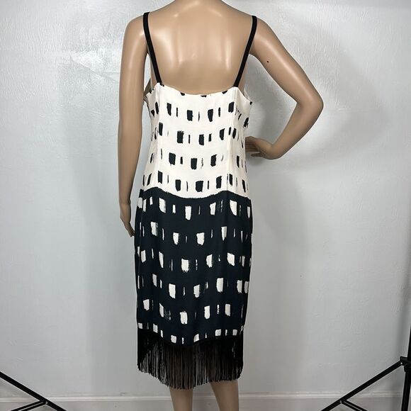 Paz Torraz Black And White Party Cocktail Sleeveless Fringe Midi Dress Size M - Picture 4 of 9
